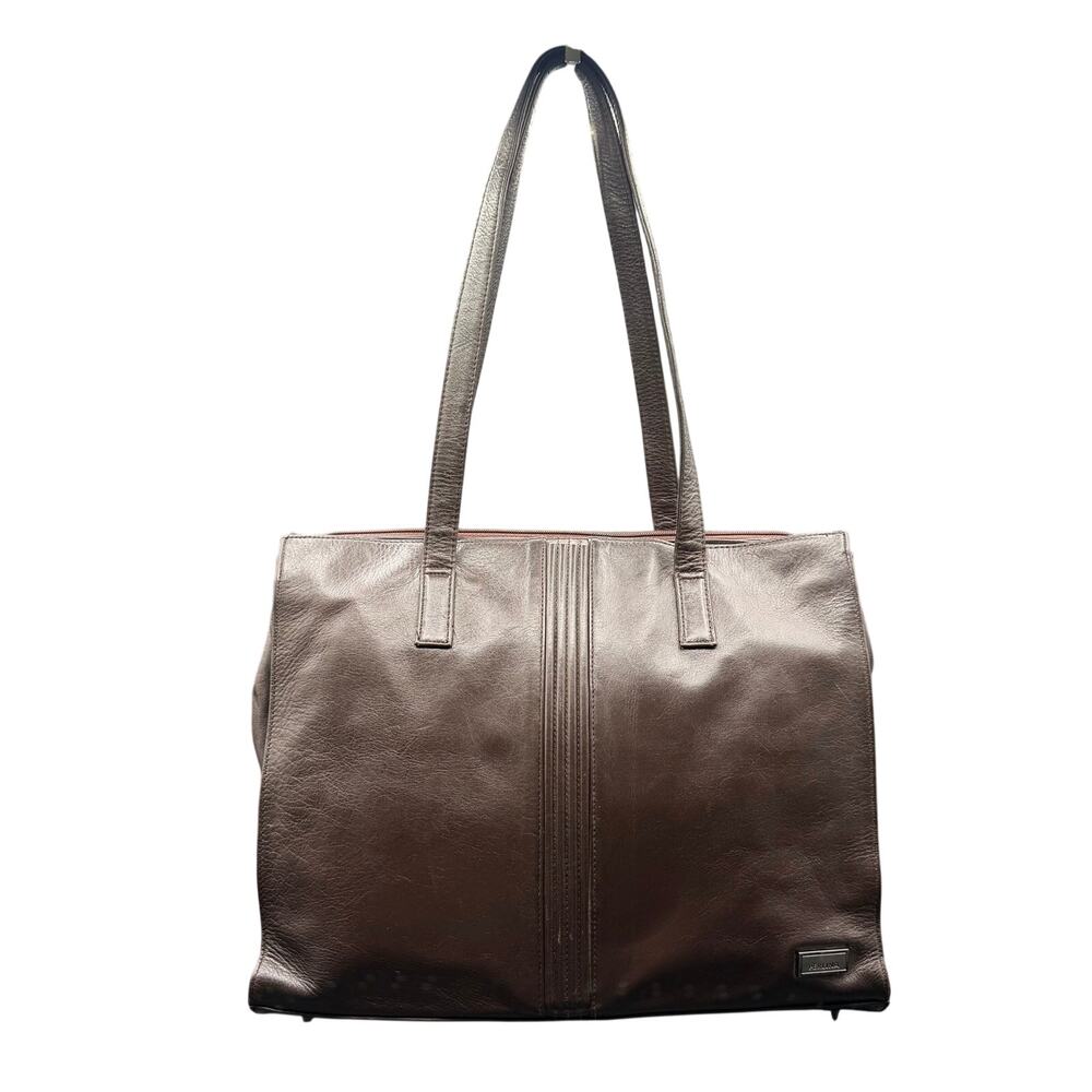 Perlina New York Leather Briefcase Bag Brown Work Laptop Shoulder Tote